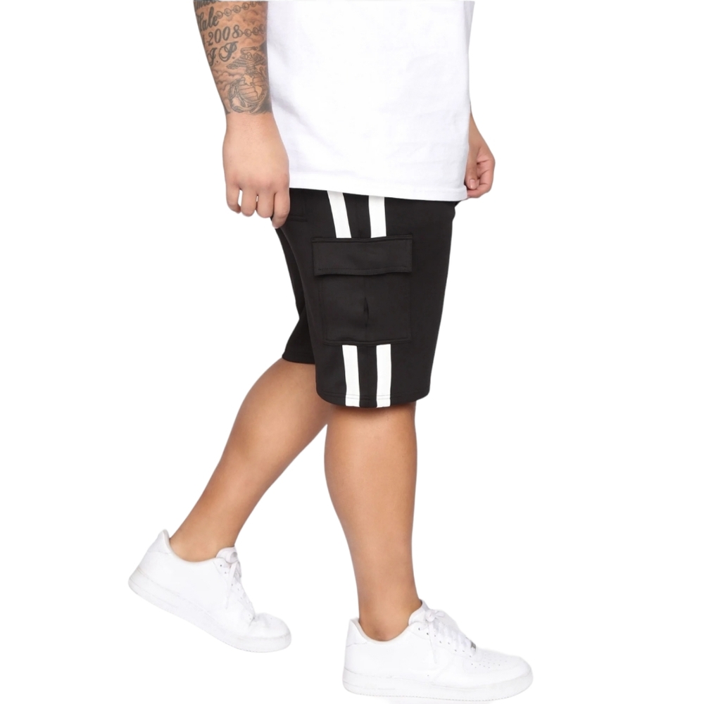 NovaMen Black with White Strip Cargo Shorts, XXXL